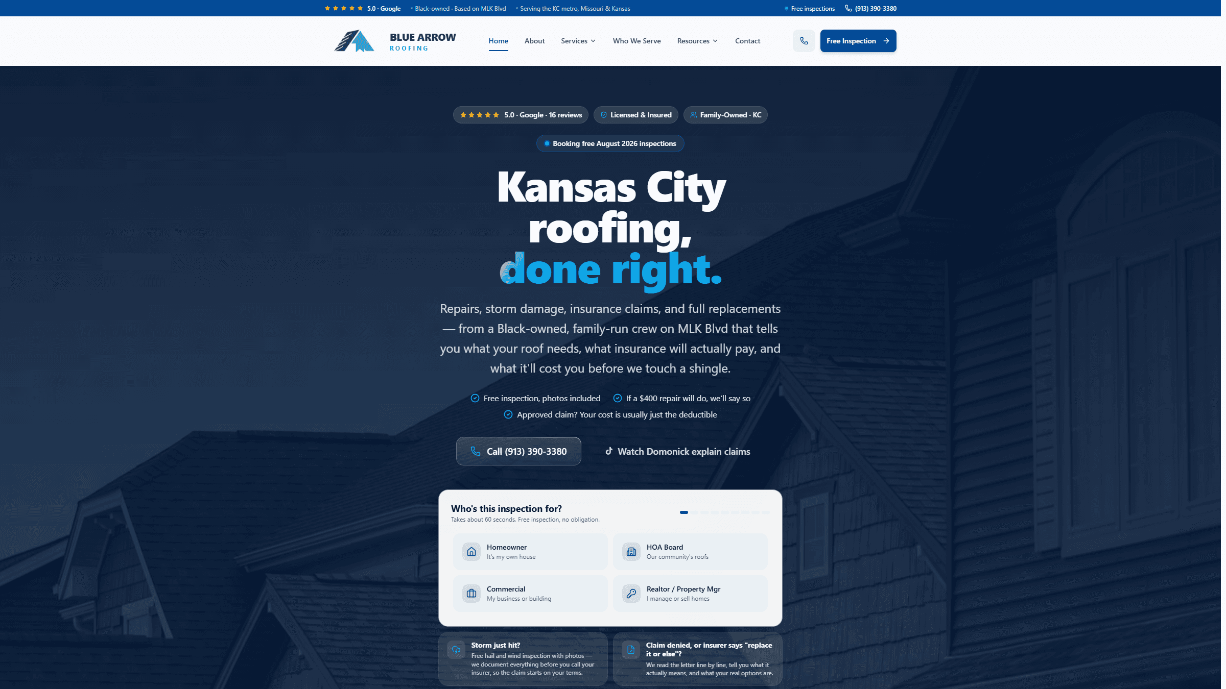 Blue Arrow Roofing, a site Frontend Horizon shipped